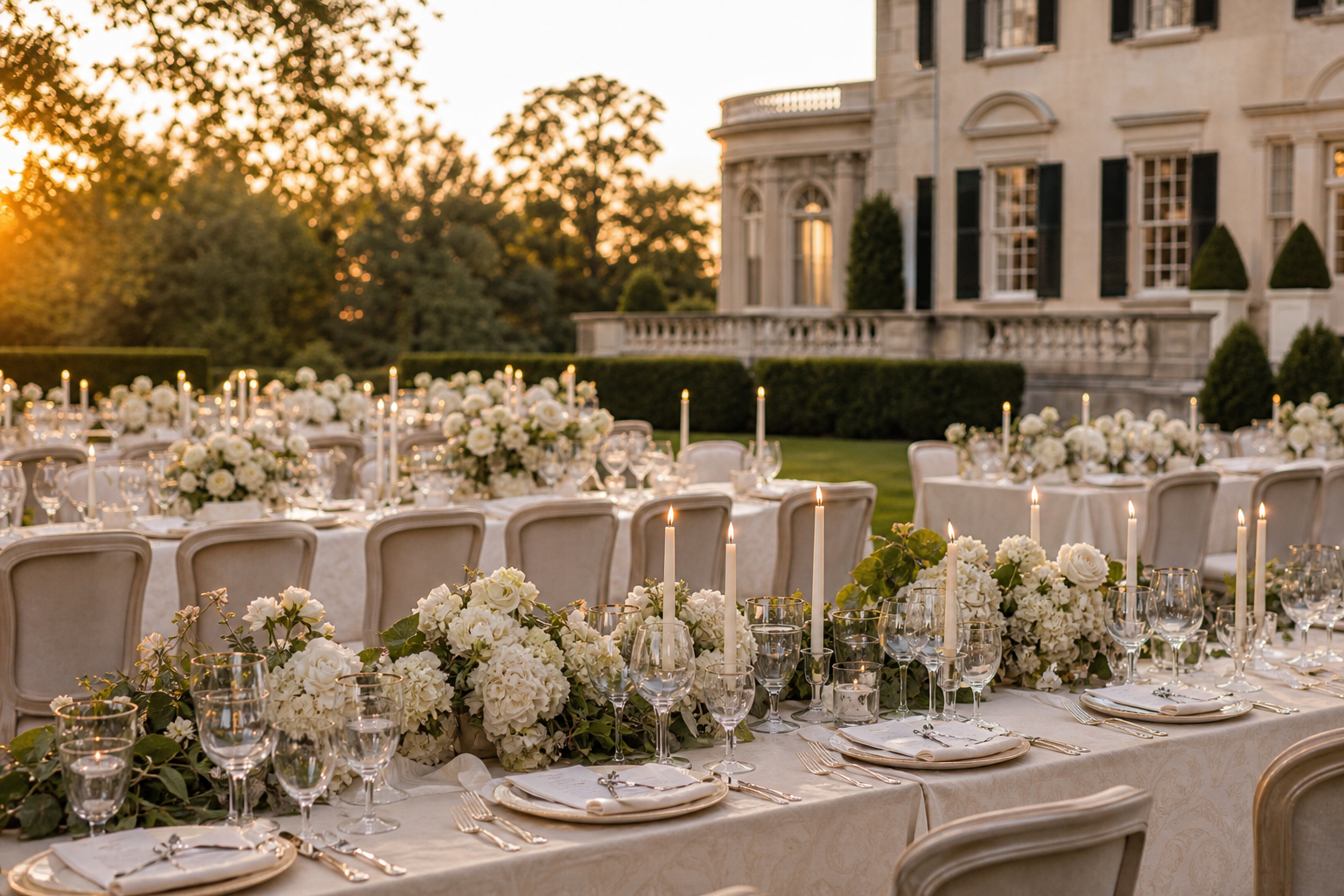 Candlelit luxury estate wedding reception