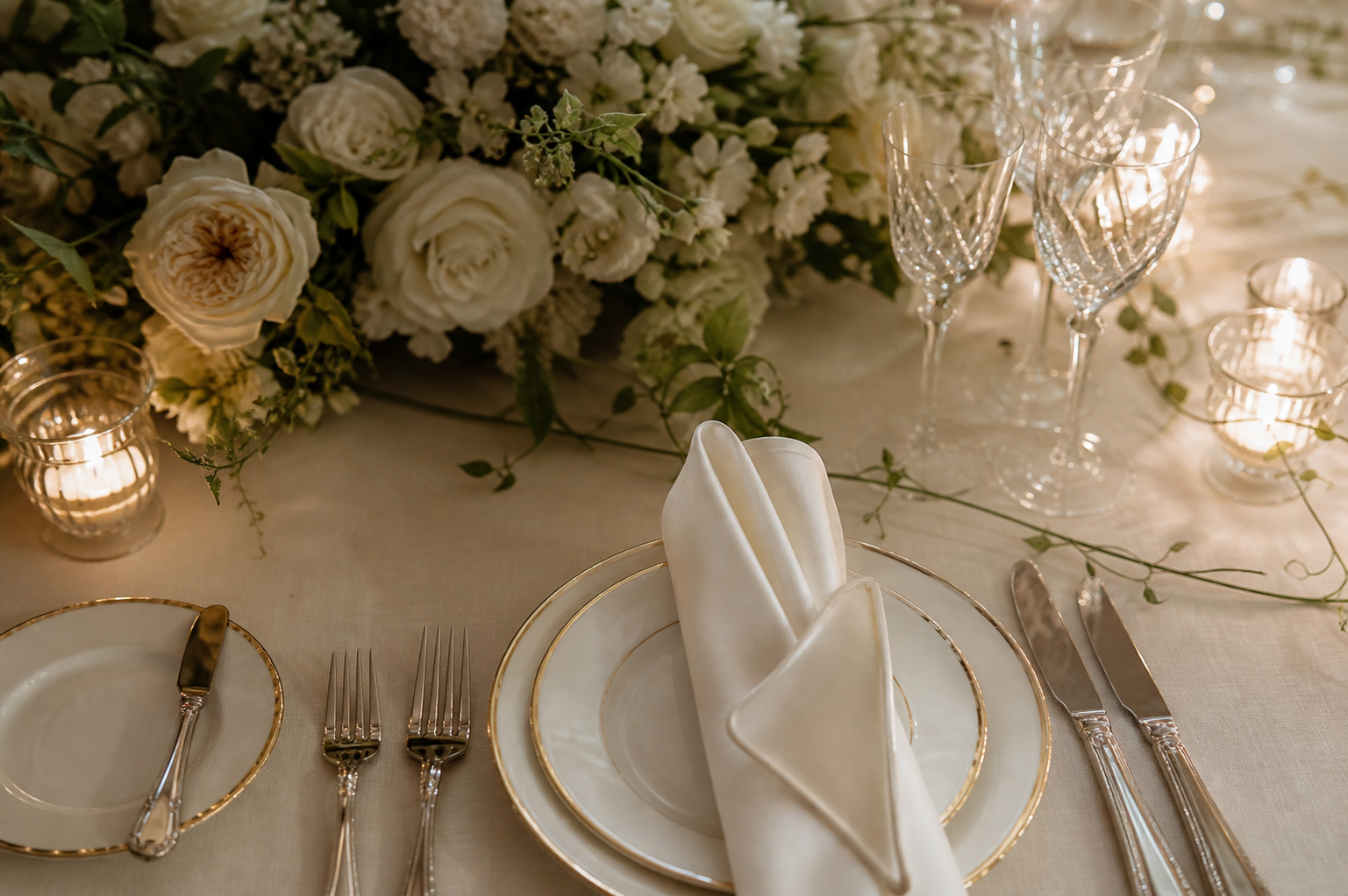 Refined luxury wedding tablescape detail